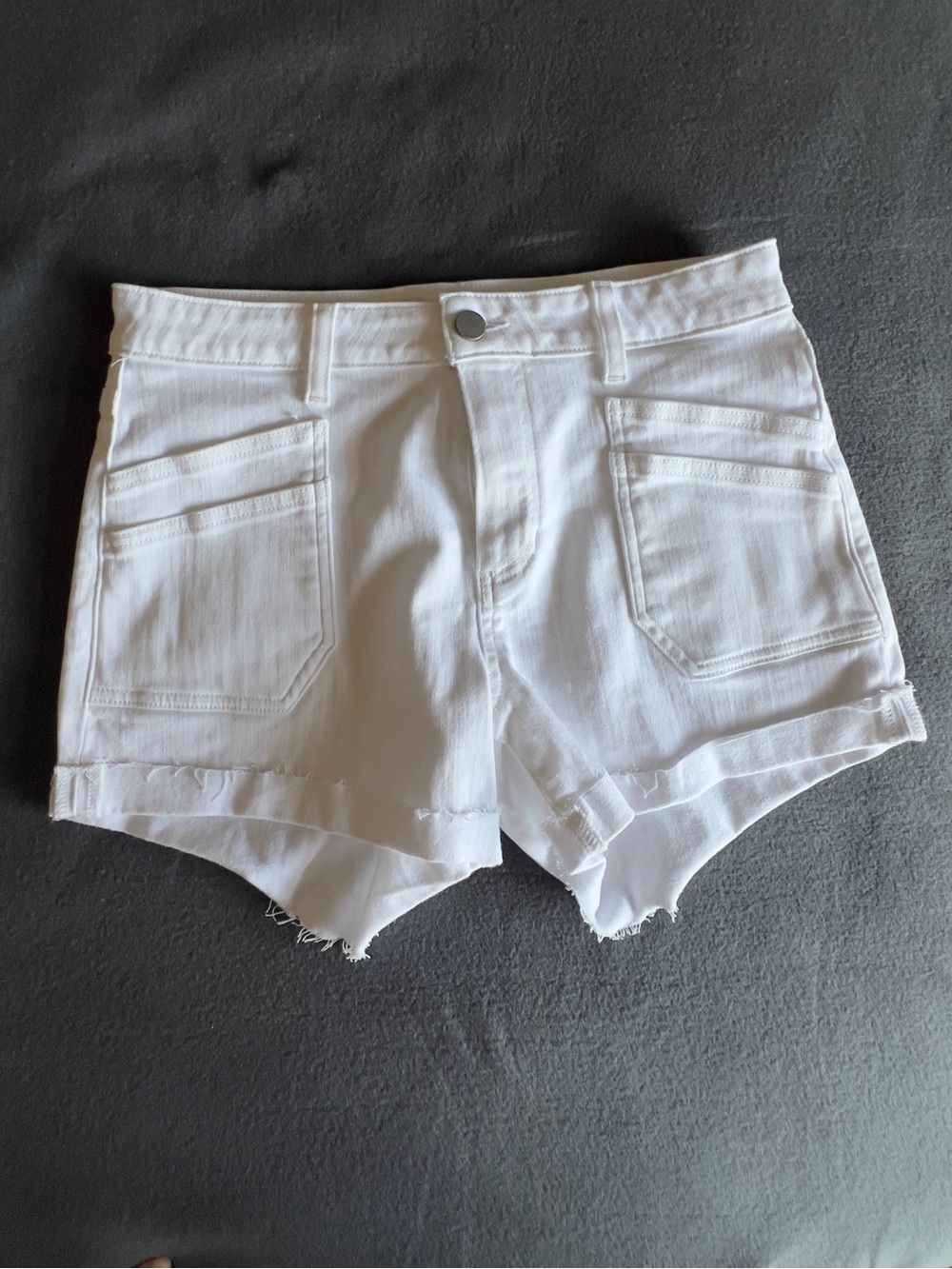 PAIGE White Frayed Hem Denim Shorts